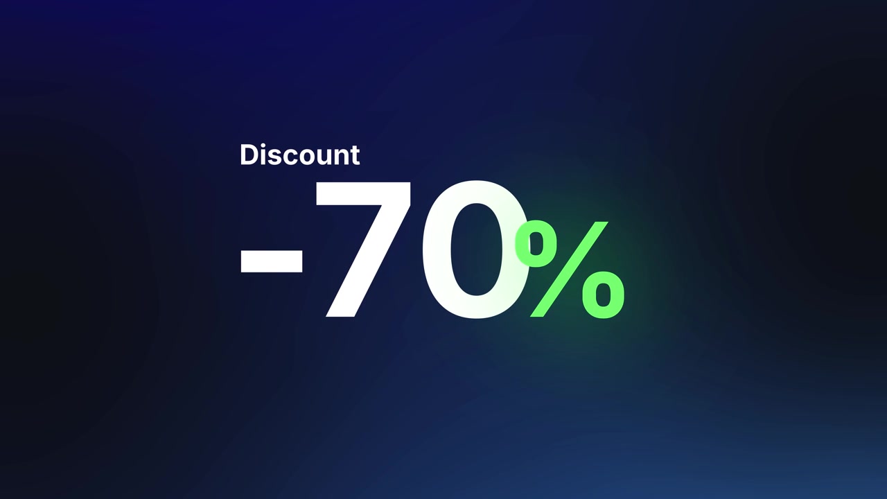 Contatore animato della percentuale di sconto che sale al settanta percento