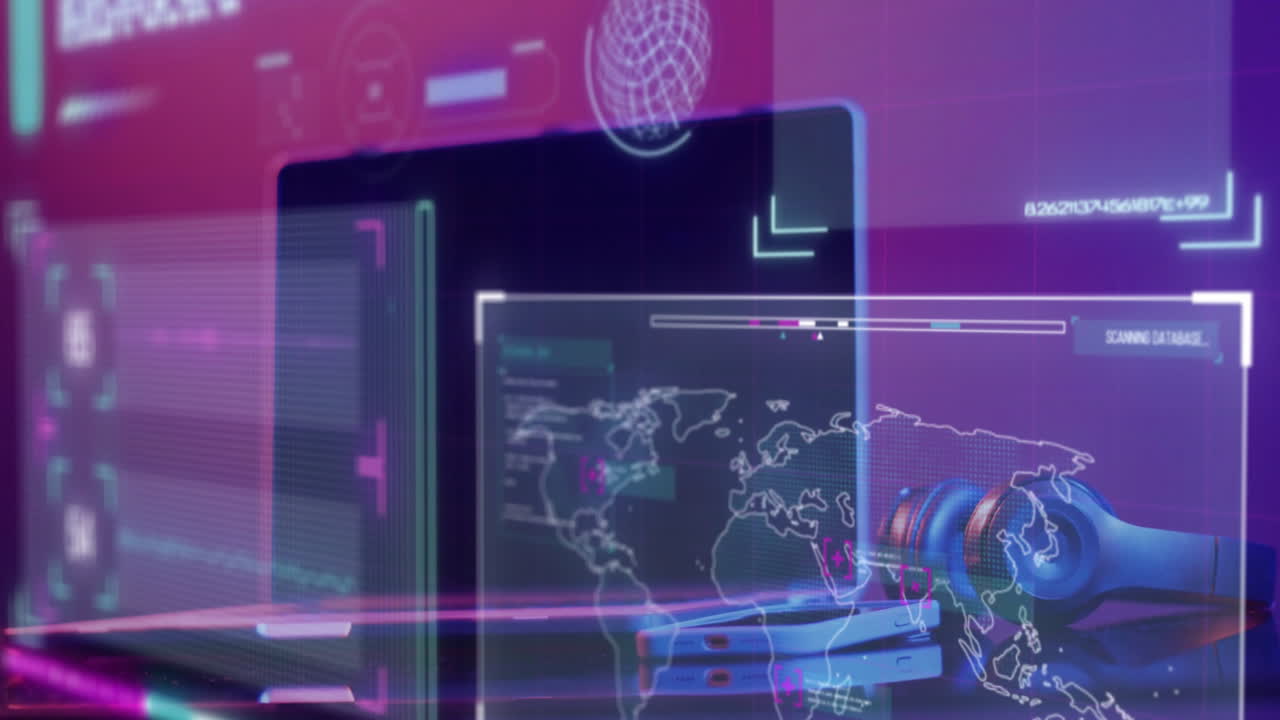 Animation of screens with data processing over laptop