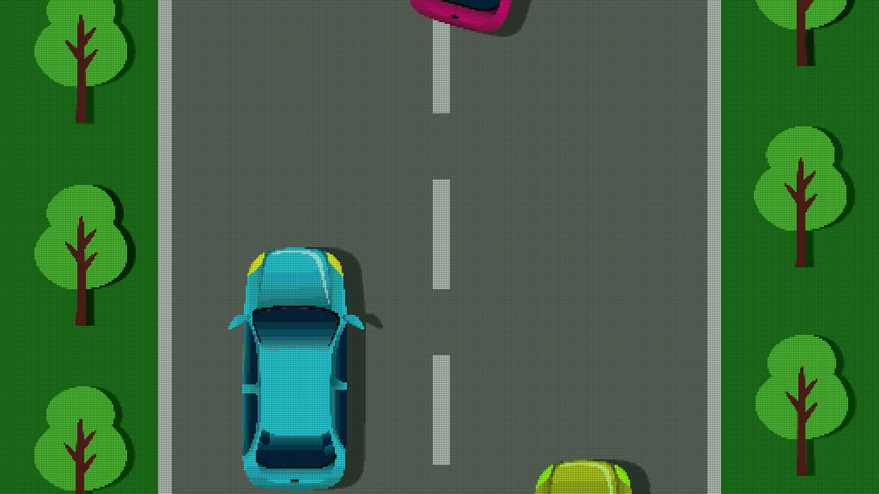 animación de pantalla de videojuego con coches conduciendo en el mapa de la calle
