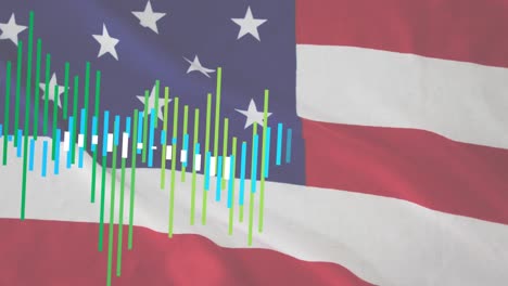 animation of data processing over flag of america