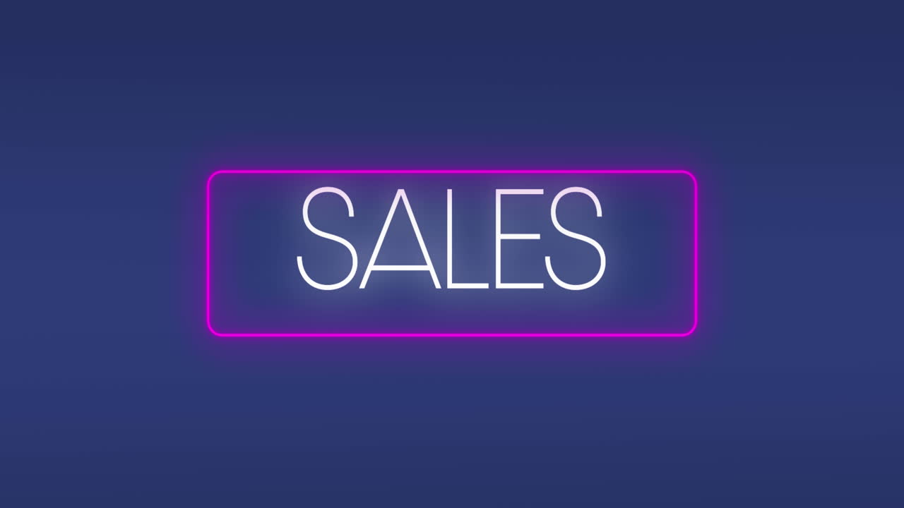 animación del texto de venta en marco de neón sobre fondo azul
