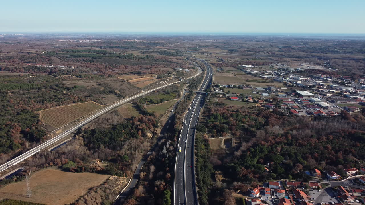 Highway Aerial View through the Countryside