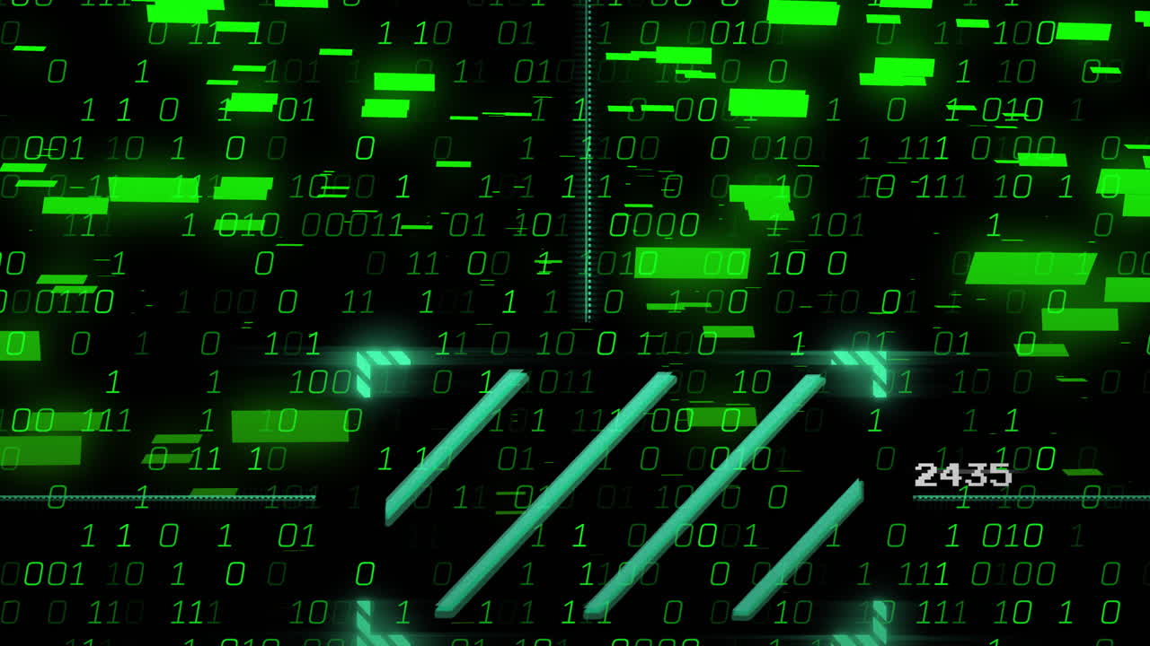 Animation of scanner and binary coding over black background