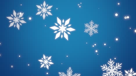 Animation-fly-white-snowflakes-and-glitters-on-blue-holiday-background