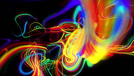 el flujo de fondo abstracto de las líneas de brillo. las partículas de luces en funcionamiento se forman en el espacio 3d brillando hermosas líneas curvas como una bola de cables quemándose con luz de neón. hermoso fondo creativo en bucle en 4k.