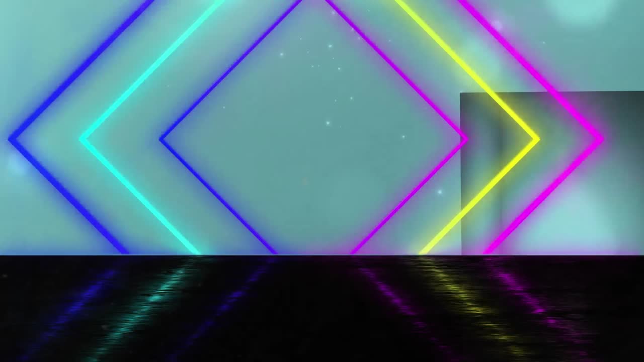 Animation of moving colorful geometrical shapes over lights and geometrical background