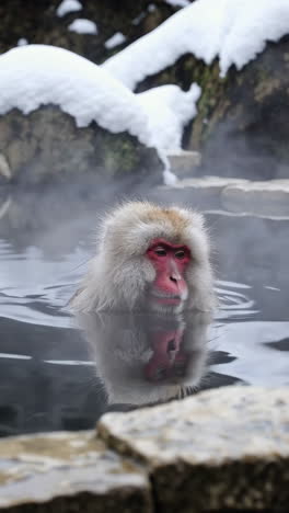 snow monkey bathing in hot spring