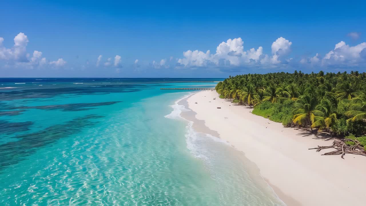 Bella spiaggia tropicale con acque turchesi e palme