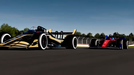 dynamic action of formula racing cars on a track