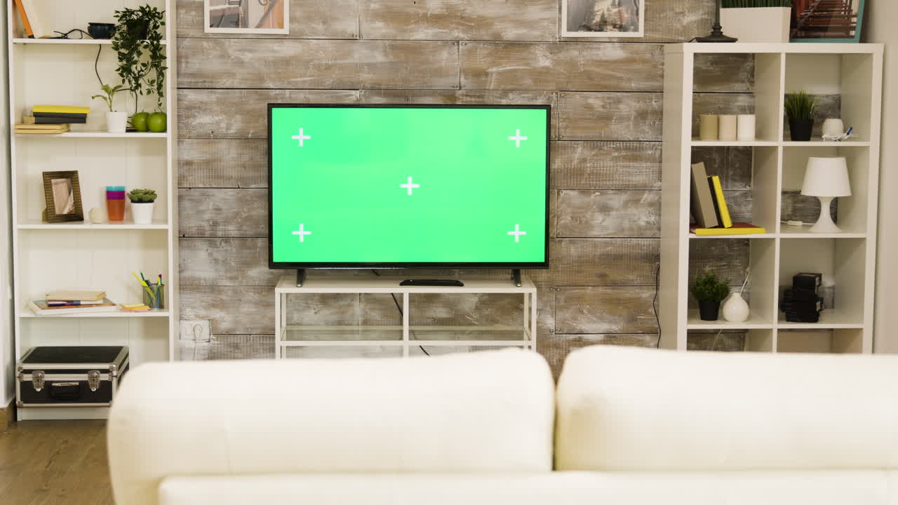 Living room with green screen TV