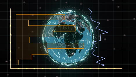 animation of networks and digital data processing over globe