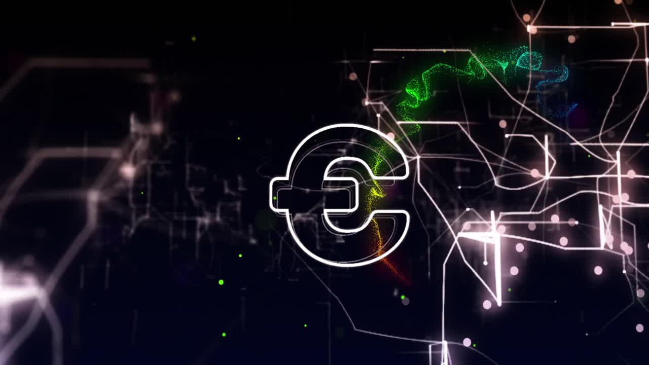 검은색 바탕에 데이터 처리를 통해 유로 기호의 애니메이션