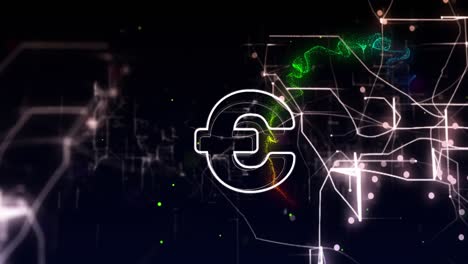 animación del símbolo del euro sobre procesamiento de datos sobre fondo negro