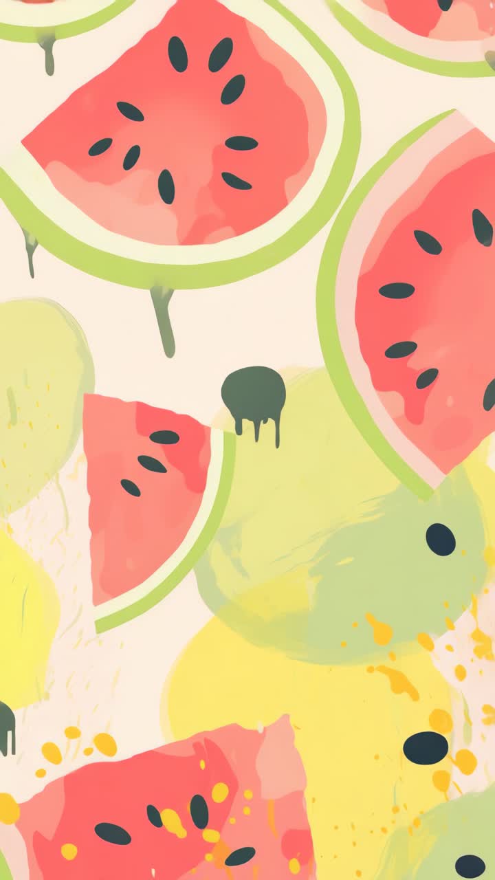 Seamless Loop of Animated Watermelon Slices and Colorful Shapes