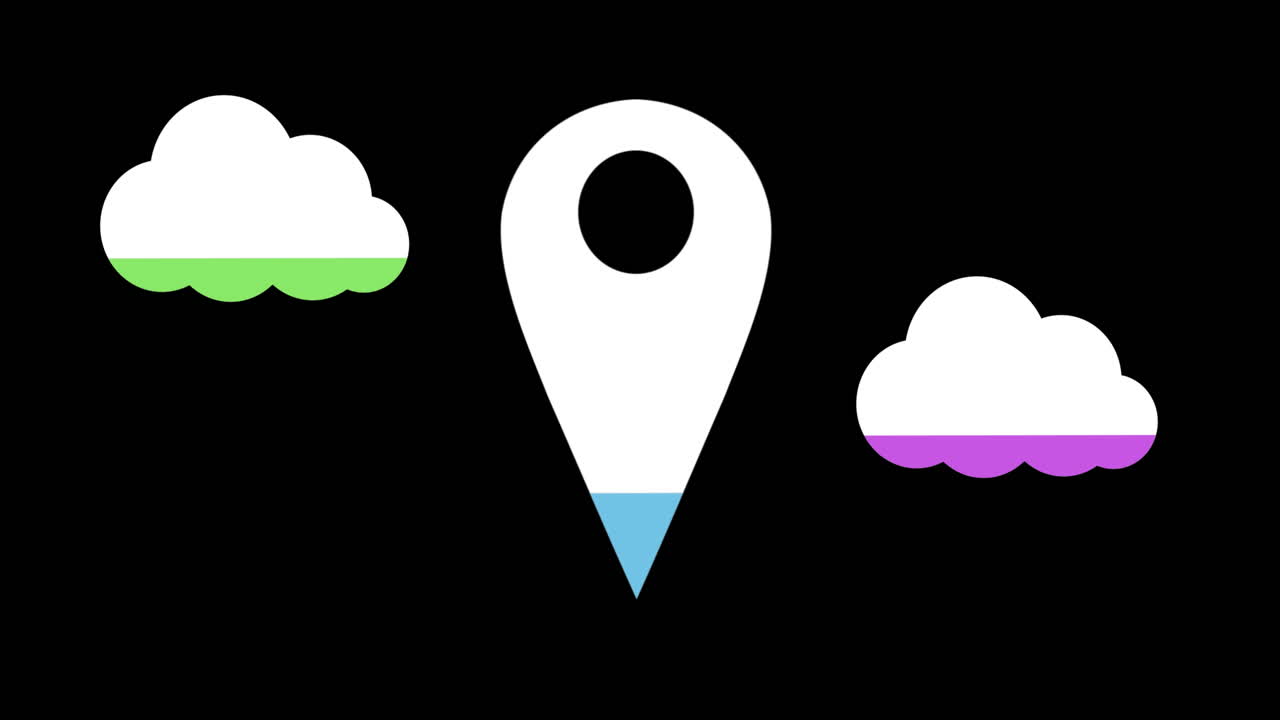 nubes y formas de alfileres de ubicación que se llenan de colores 4k