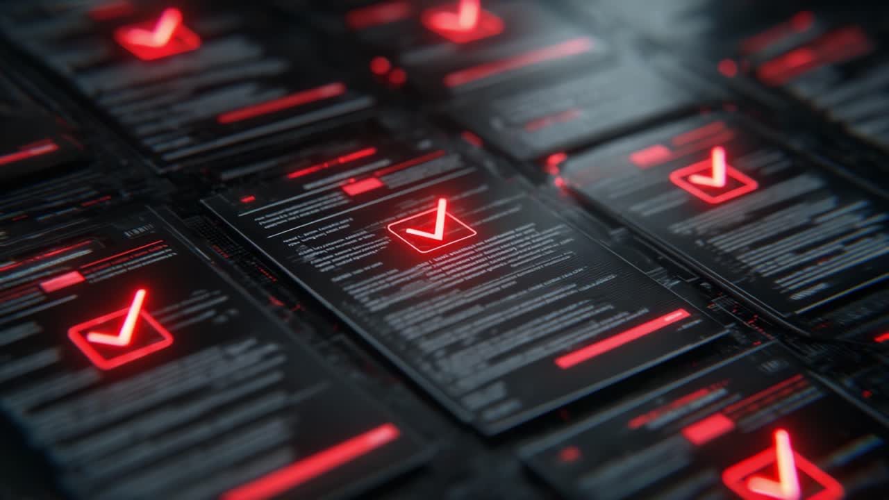 A Close-Up View of Digital Checkmarks on Dark Backgrounds, Illustrating Confirmation and Approval in Modern Technology Applications