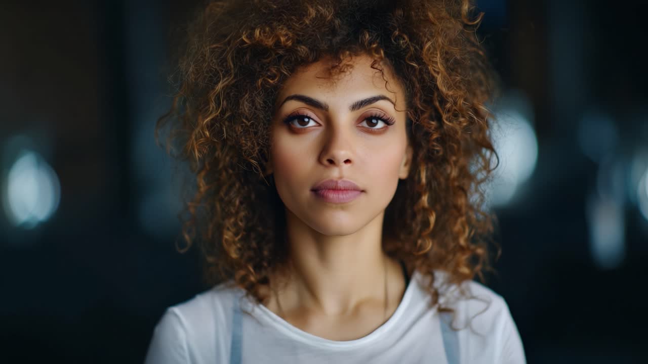 A Journey of Emotions: Transition from Serenity to Awareness in a Captivating Portrait Series of a Young Woman with Curly Hair