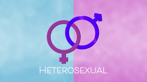 animación de texto y símbolo heterosexual sobre fondo rojo y azul