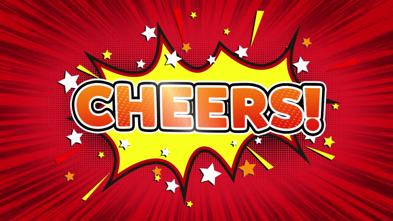 Cheers text pop art style expression retro comic bubble expression cartoon illustration isolated