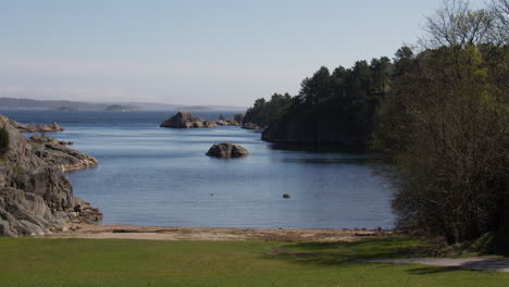 wide shot looking down bendiksbukta at odderøya, kristiansand