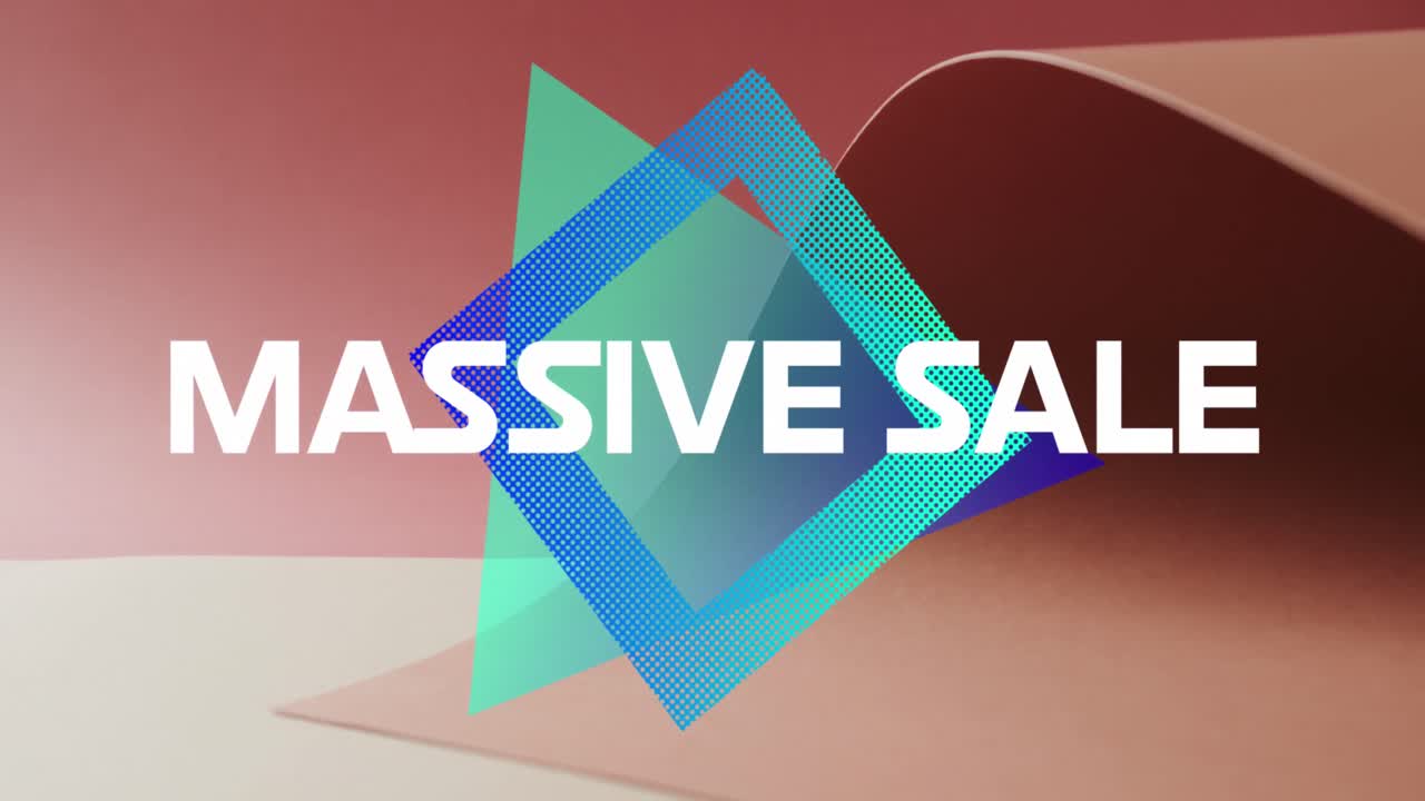 추상적인 패턴의 클로즈업 위에 거대한 판매 텍스트의 애니메이션