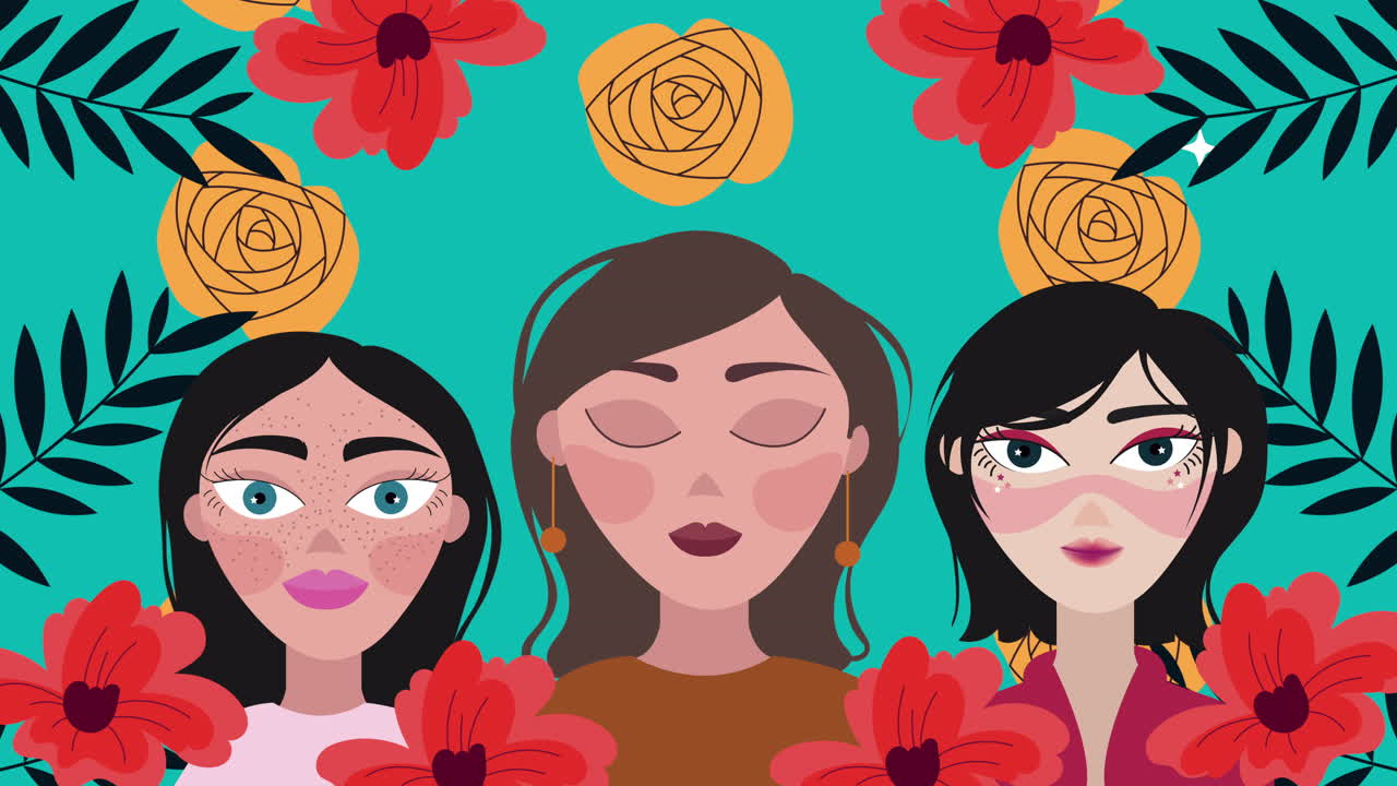 아름다운 여성과 꽃 정원 패턴 애니메이션