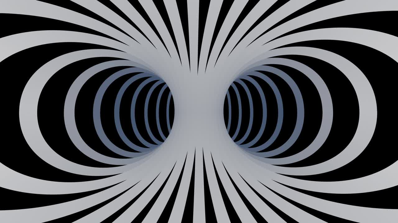3D abstract looping shapes in 1960's black and white. Stage concept