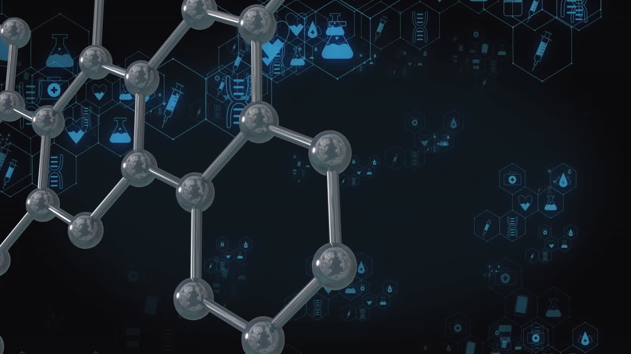 animación de iconos y formas médicas sobre fondo negro