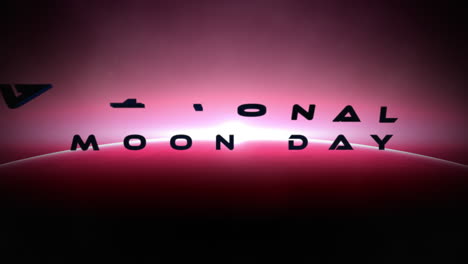 Día-Nacional-De-La-Luna-Con-Gran-Planeta-Y-Destello-Rojo-De-Estrella-En-Galaxia-Oscura