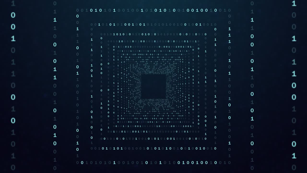 Abstract futuristic cyberspace with binary code, matrix animated background with digits. Programming code, mining cryptocurrency concept looped animation. Web development, virtual space digital tunnel