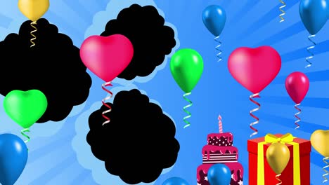 feliz cumpleaños diseño de plantilla editable con confeti cayendo, regalos de globos.