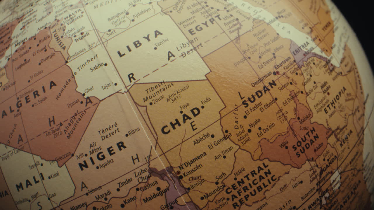 Close-up of a vintage world globe focusing on the African region