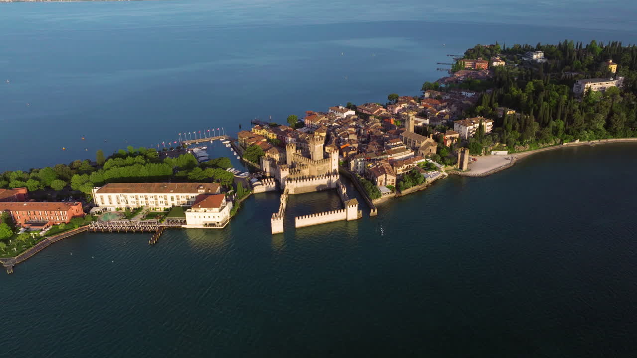 Aerial View of Castello Scaligero di Sirmione In Lake Garda In Sirmione Comune, Italy.