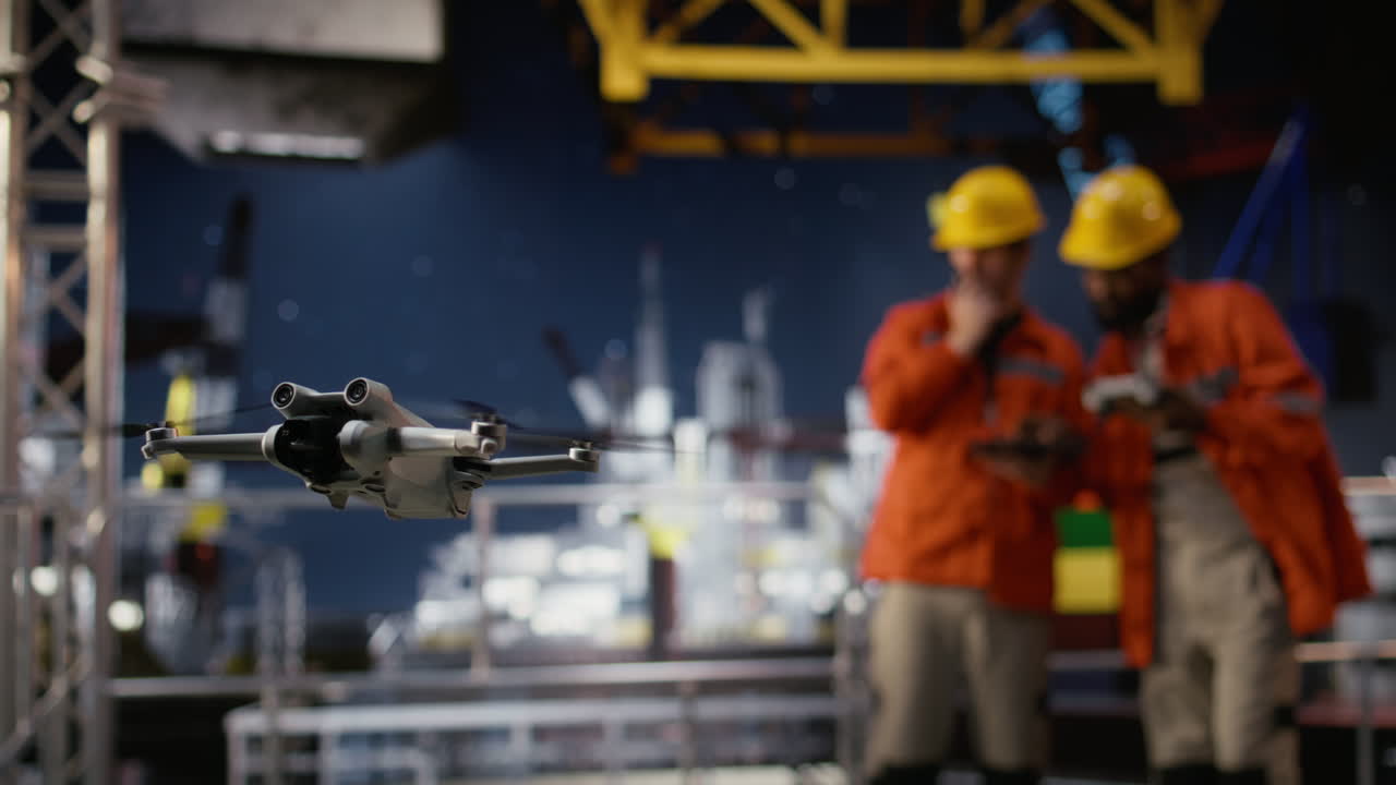 Engineers technicians using drone for remote operations and aerial mapping