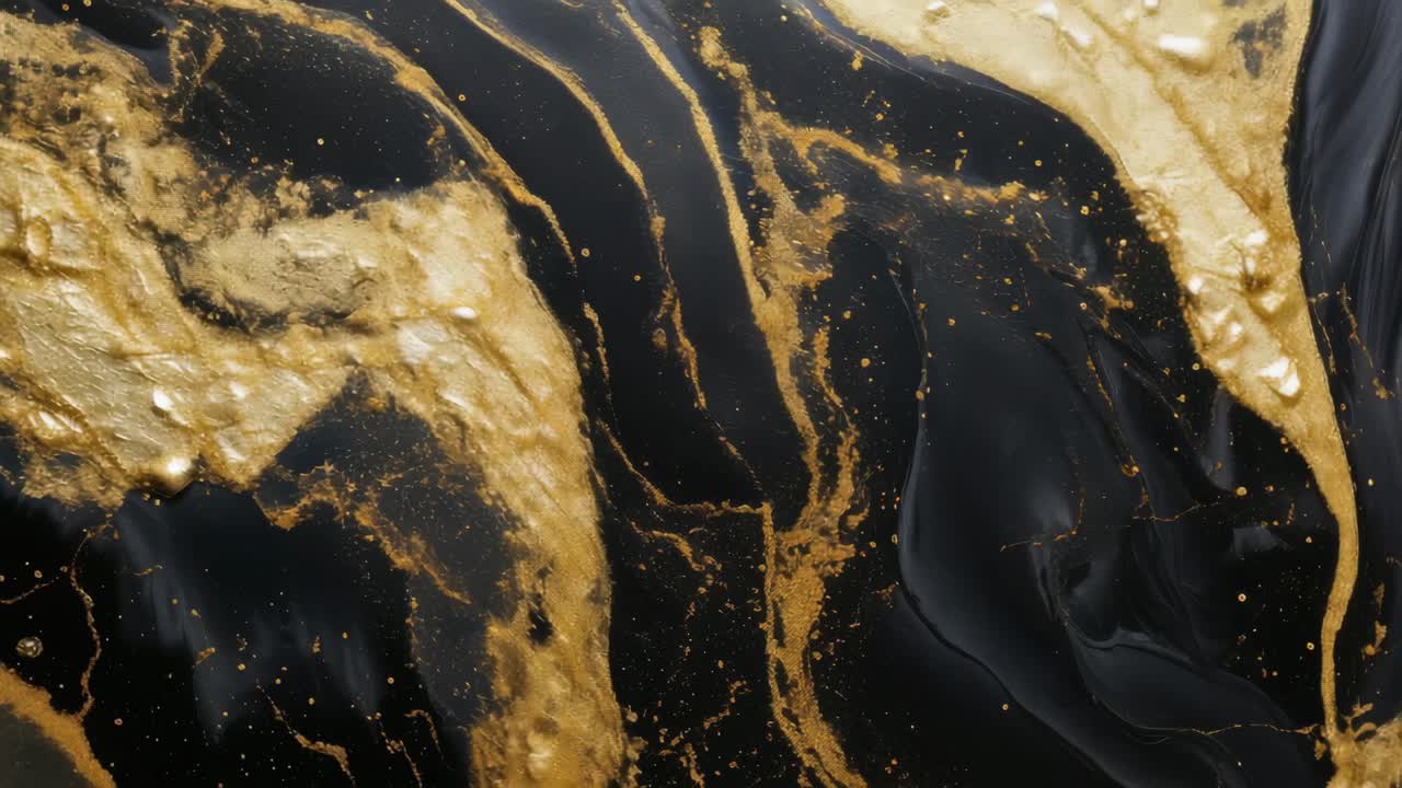 Abstract video concept with a top-down angle, showcasing black and gold marble texture