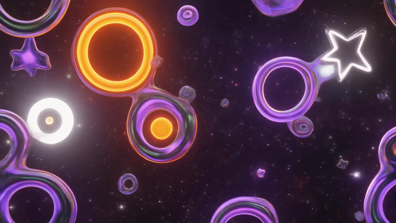 Animazione 3D astratta di forme liquide luminose che fluttuano nello spazio