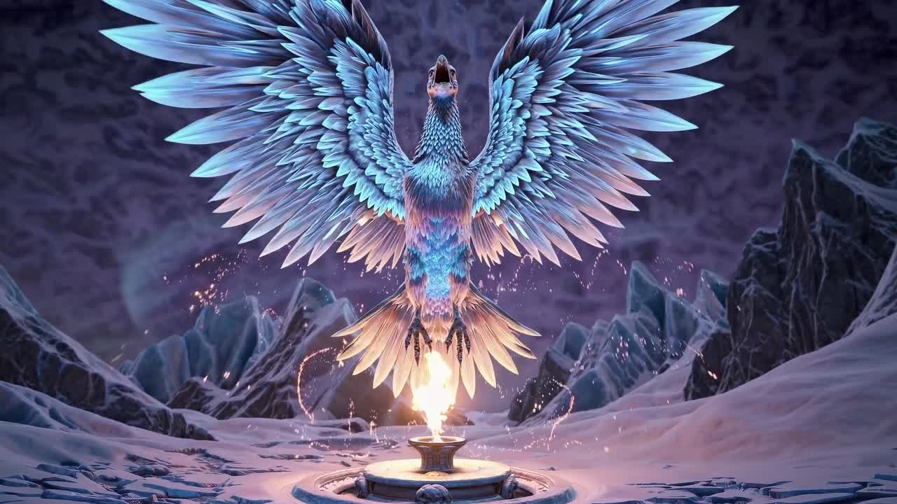 A Mythical Phoenix in a Winter Landscape