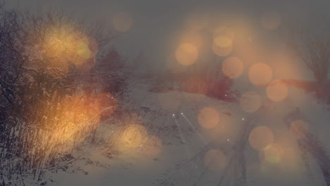 animación de luces de hadas parpadeantes de navidad sobre un paisaje de invierno