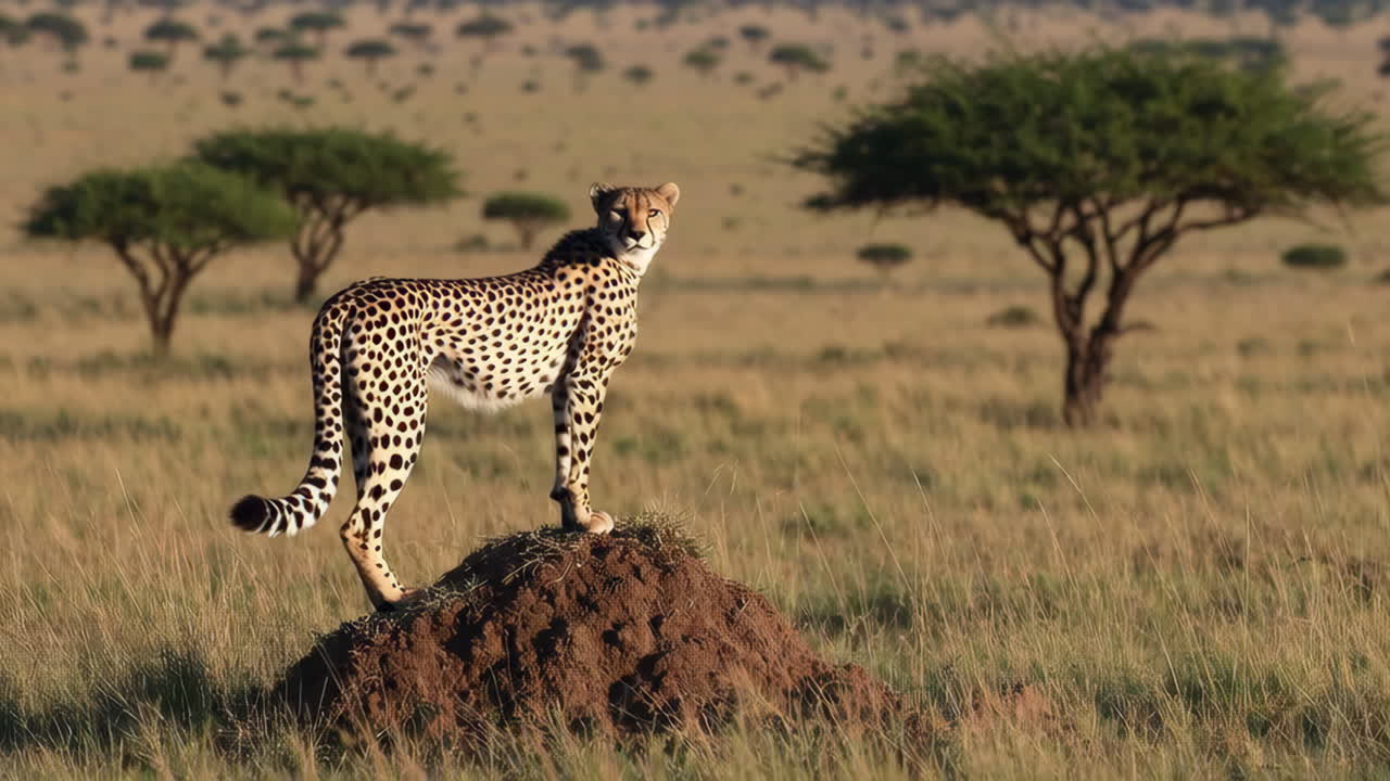 Cheetah on a Mound in the African Savanna