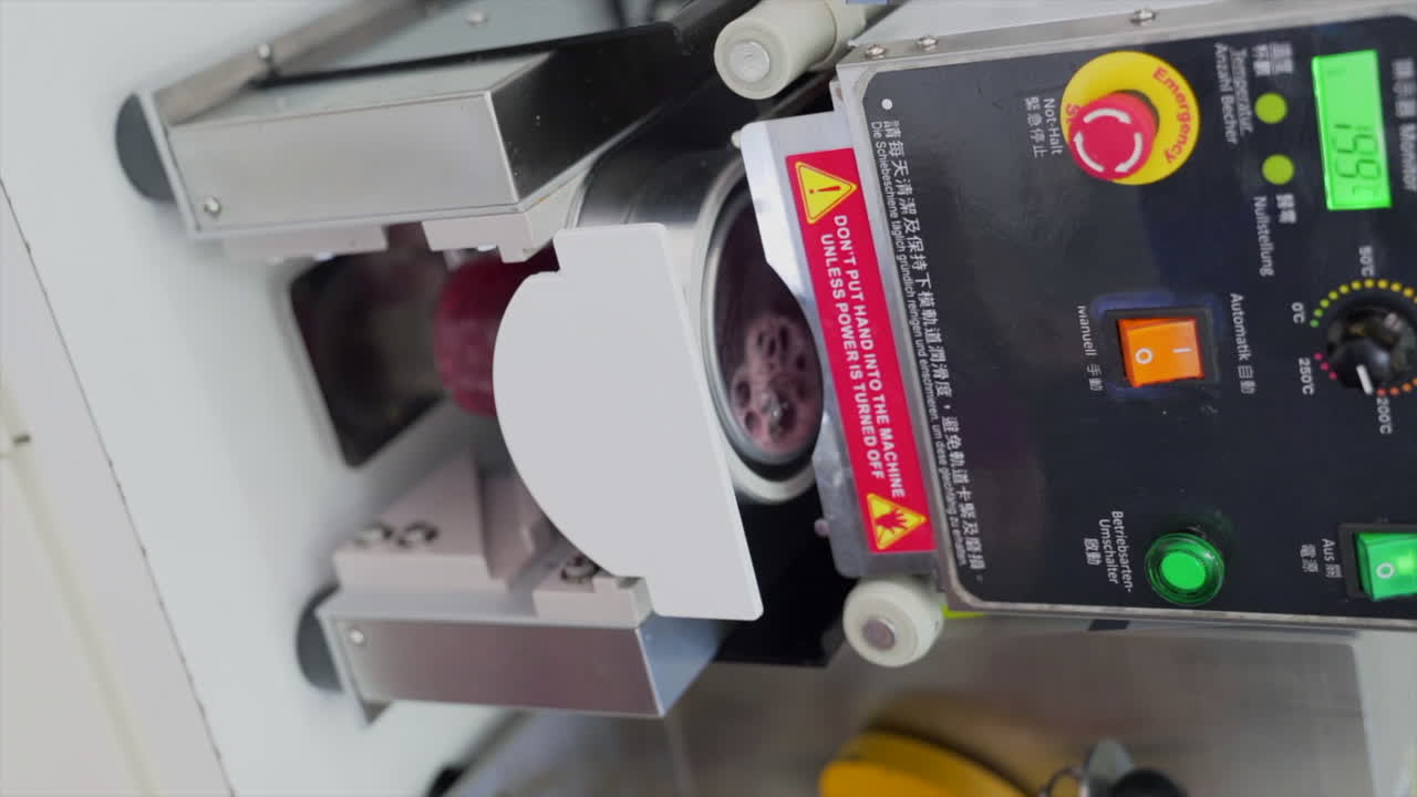 거품 차를 봉인 기계에 넣습니다.