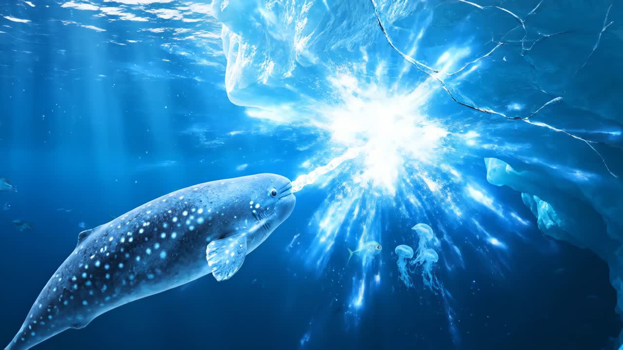 Narwhal and Iceberg Underwater