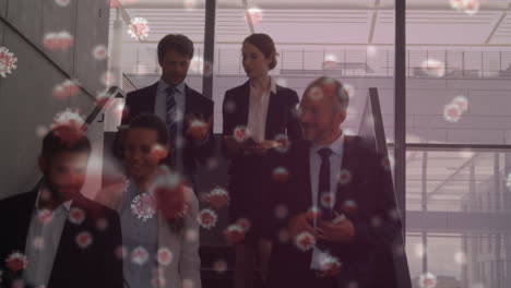 animation of virus cells over diverse business people walking
