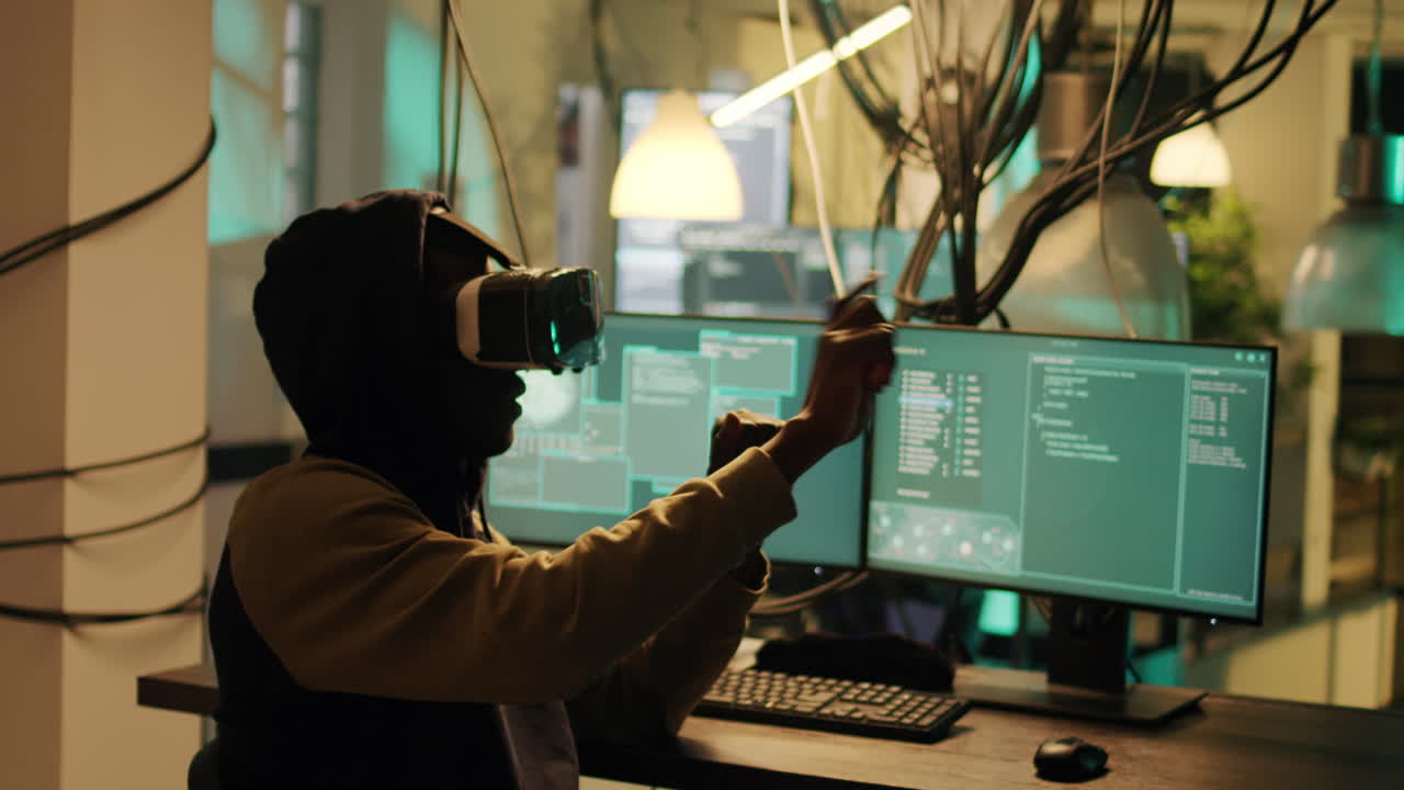 Person Using VR Headset in Cyberspace