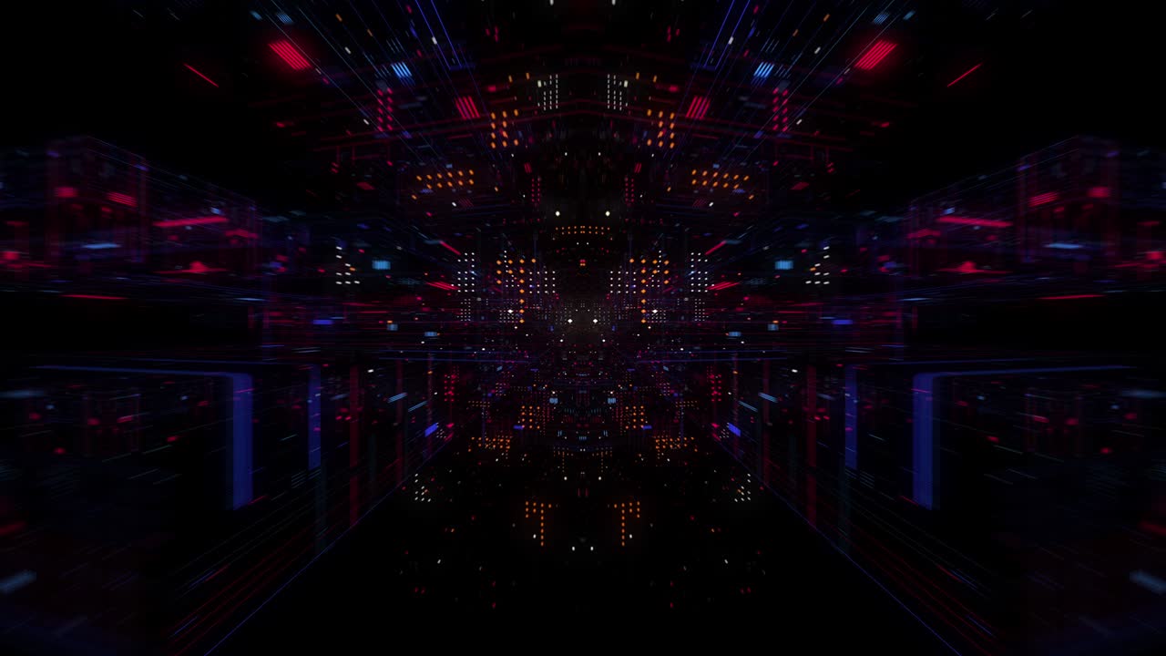 Abstract technology big data cloud computing background with bright neon lines and dots