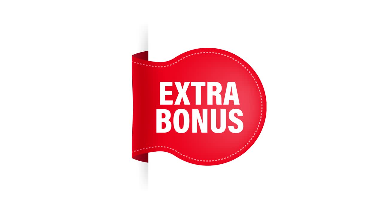 Extra-Bonus. Realistisches rotes Band. Produktwerbung. Webdesign. Motion Graphics