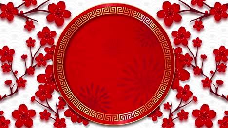 fondo de año nuevo chino con decoración de estilo oriental giratorio círculo rojo y flores