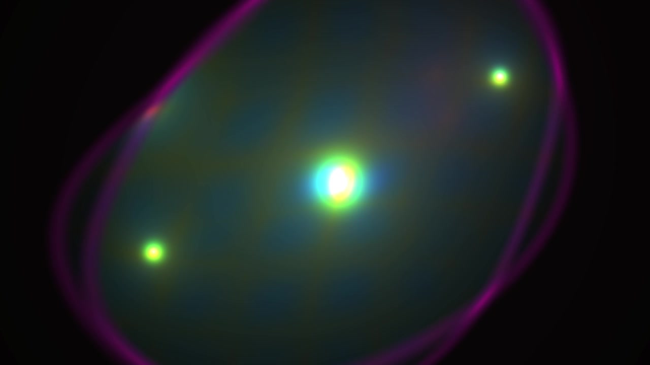 Particelle luminose astratte che si muovono all'interno di un contorno viola