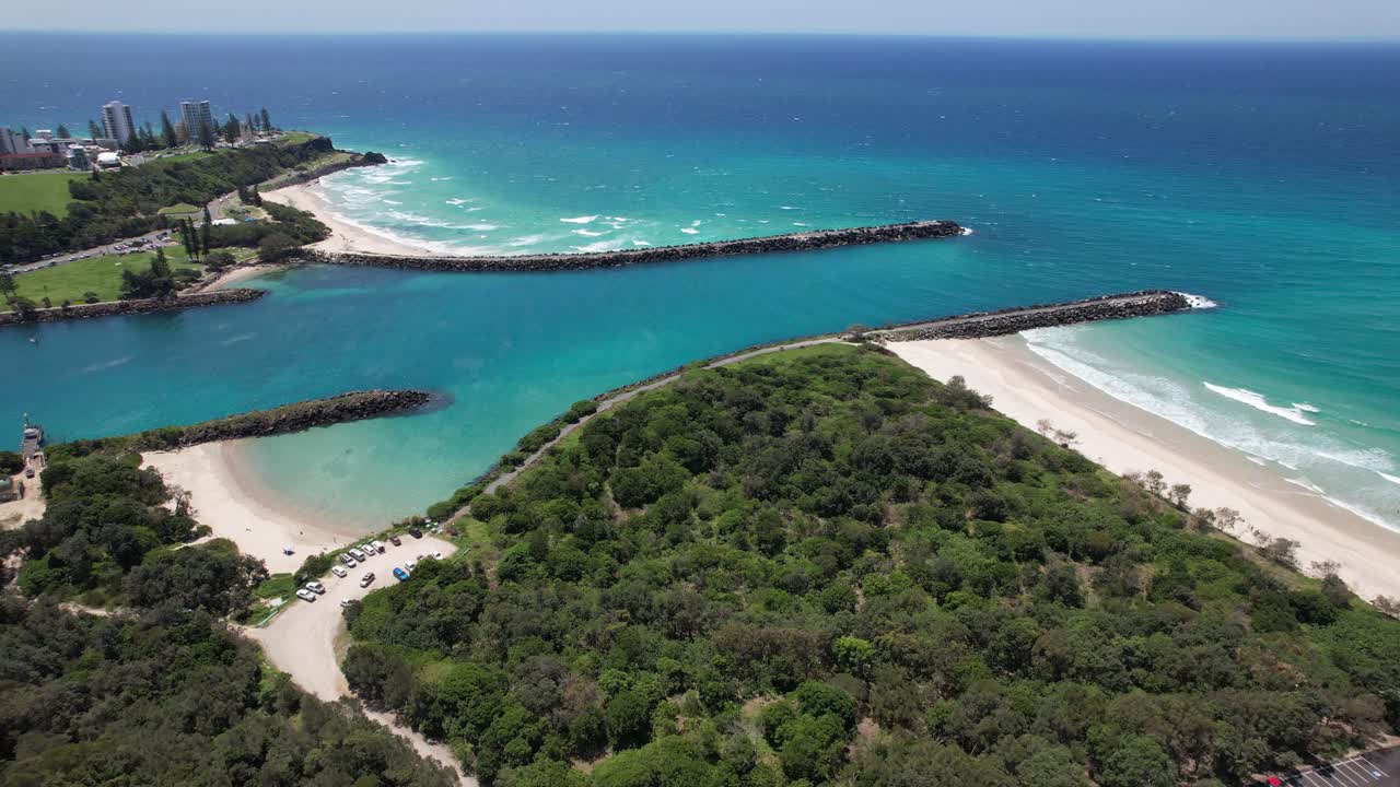 Panorama Of Marlo's Beach, Tweed River, Ocean, Duranbah Beach And Point Danger Headland In Australia. - aerial shot