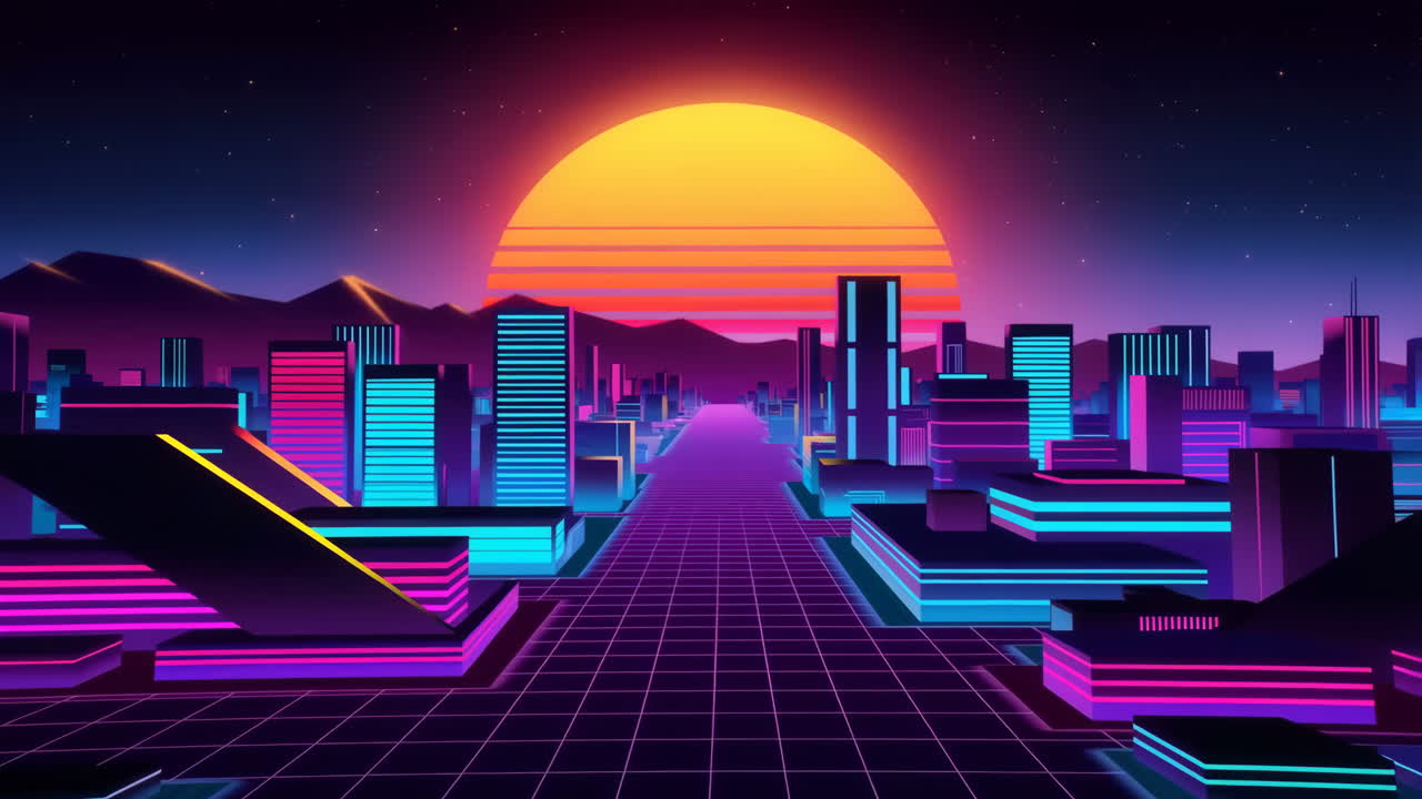 Neon Retro-Futuristic Cityscape at Sunset