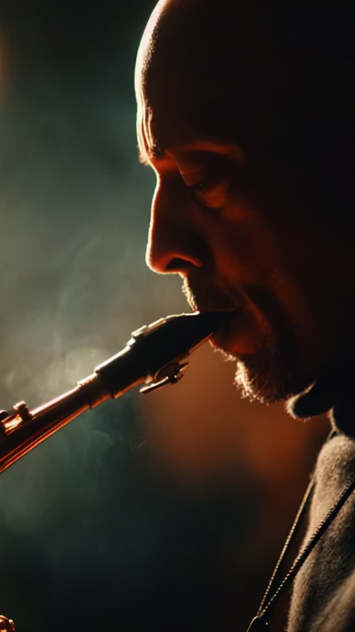 A Passionate Musician Playing Saxophone: Evocative Silhouette Captured in a Dramatic Lighting Scene, Bringing the Jazz Vibe to Life in Two Stunning Frames